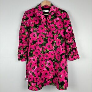 Zara Womens Long Floral Blazer Medium Fuchsia Green Double Breasted‎ Floral Goth
